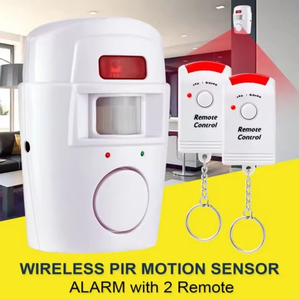 Wireless PIR Motion Sensor Detector Alarm with Remote Controls Infrared Motion Sensor Alarm Battery-powered Home Security System（Battery not included）