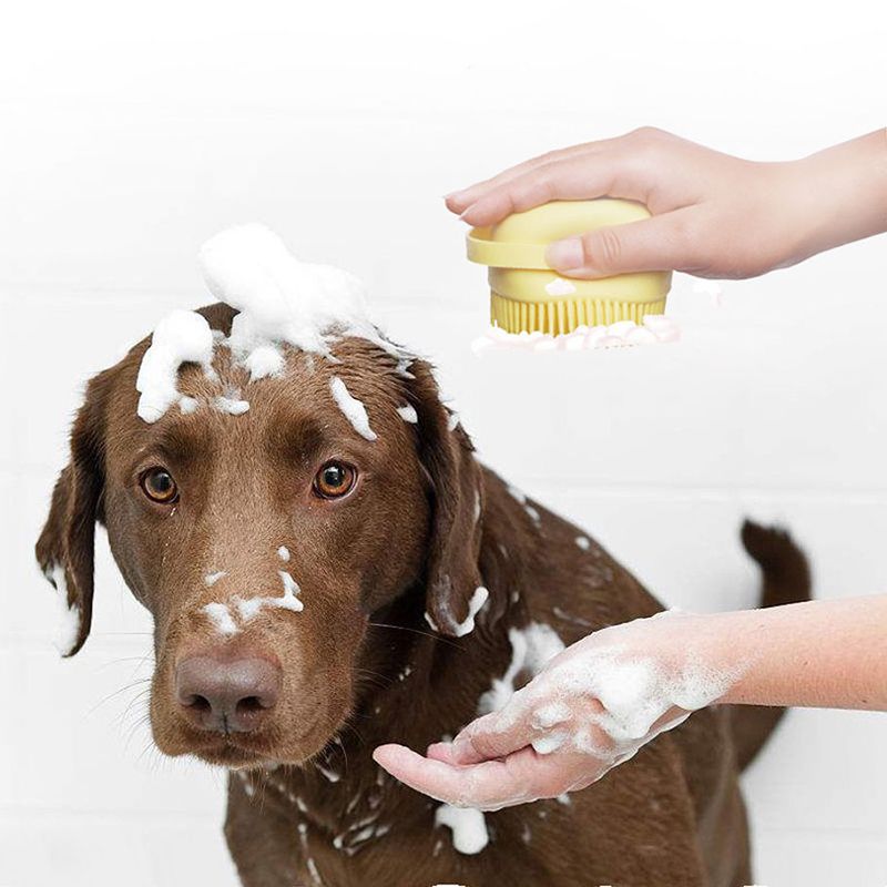Bathroom Dog Bath Brush Massage Gloves Soft Safety Silicone Comb with Shampoo Box Pet Accessories for Cats Shower Tool &E-914
