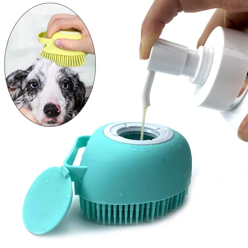 Bathroom Dog Bath Brush Massage Gloves Soft Safety Silicone Comb with Shampoo Box Pet Accessories for Cats Shower Tool &E-914