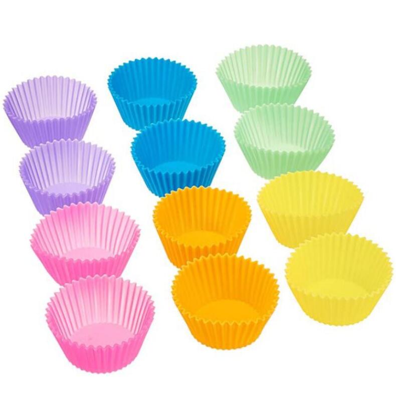 12pcs Heat resistant household oven baking tools silicone muffin cup jelly cup round hair cake small cake mold & E-775