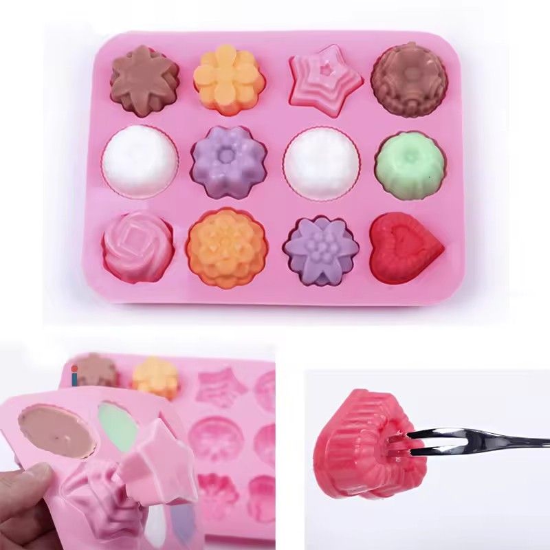 Silicone Cake Mould 12 hole different flower pudding jelly mould chocolate D-10-7