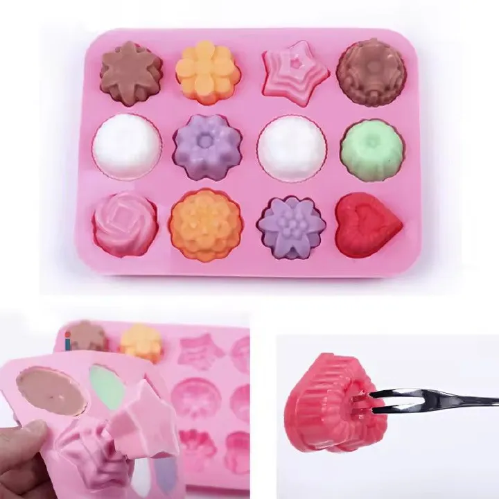 Silicone Cake Mould 12 hole different flower pudding jelly mould chocolate D-10-7