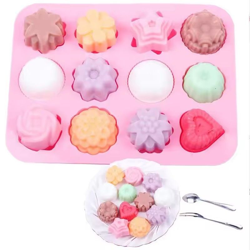Silicone Cake Mould 12 hole different flower pudding jelly mould chocolate D-10-7