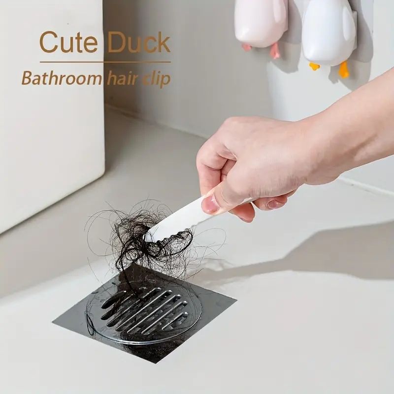 2-in-1 cute duck shaped double head design cleaning clip dust removal shovel - bathroom cleaning tool with drainage hole