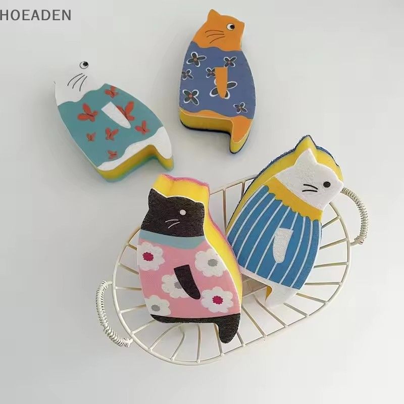 Japanese style kitchen dishwashing sponge cat cute cartoon dishwashing cloth cleaning products kitchen supplies
