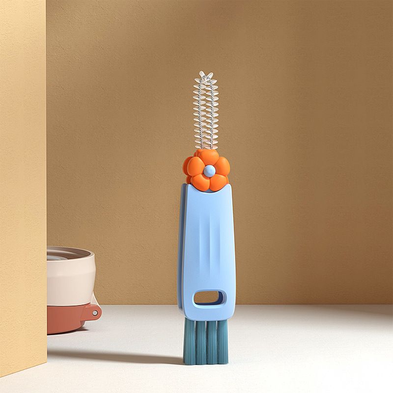 3-in-1 Cute Petal Cup Lid Cleaning Brush Set Mini Cup Bottle Cleaning Brush PP Colorful Flower Travel and Home Mini Cleaner