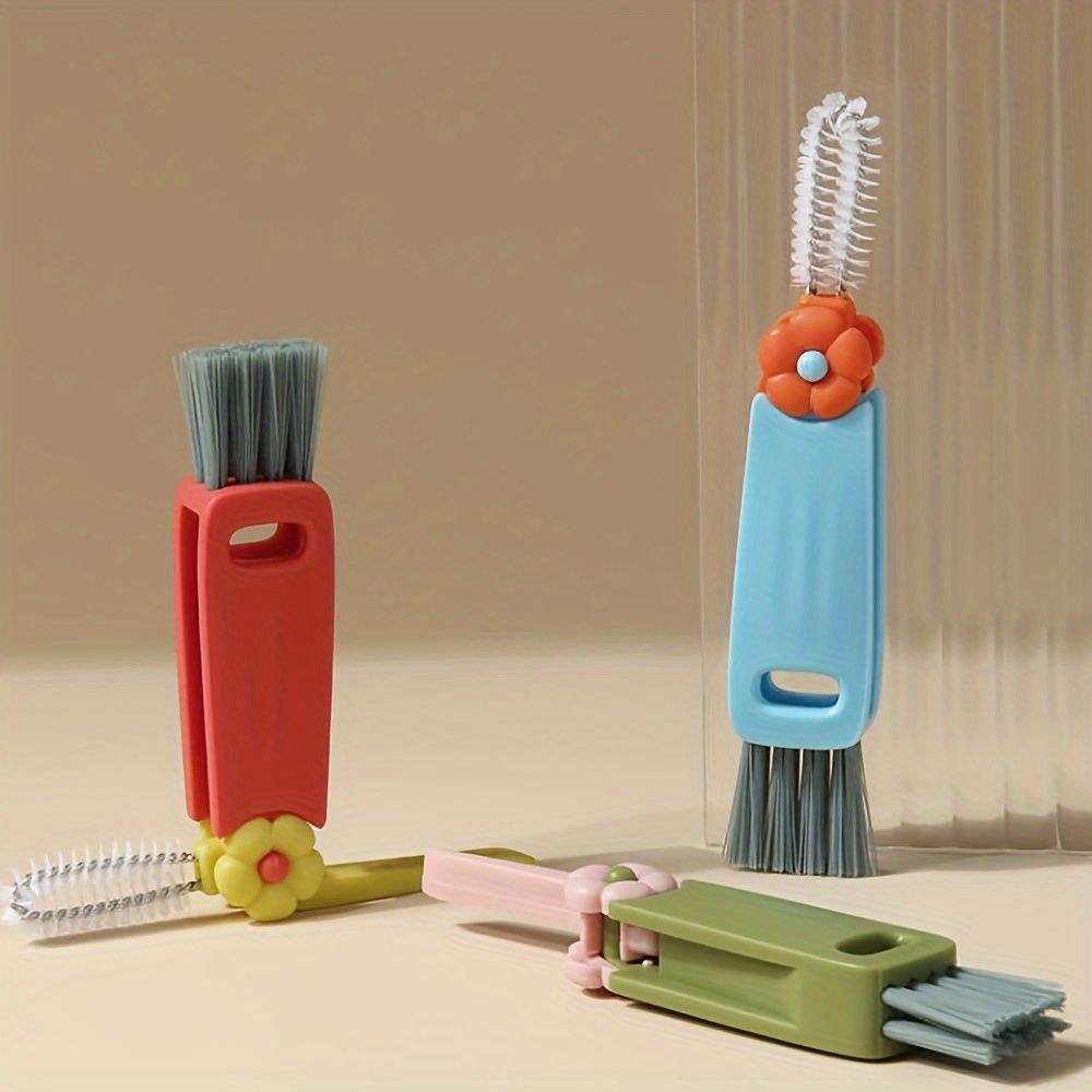 3-in-1 Cute Petal Cup Lid Cleaning Brush Set Mini Cup Bottle Cleaning Brush PP Colorful Flower Travel and Home Mini Cleaner