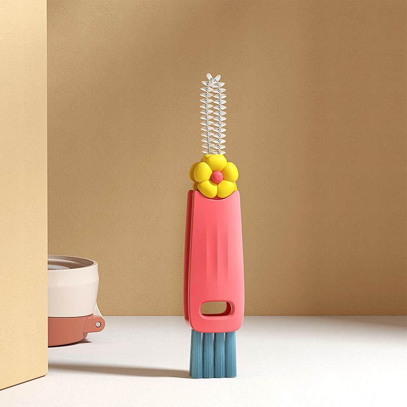 3-in-1 Cute Petal Cup Lid Cleaning Brush Set Mini Cup Bottle Cleaning Brush PP Colorful Flower Travel and Home Mini Cleaner
