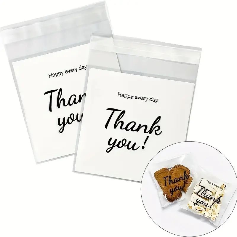 Thank You Clear Bags Self Adhesive Candy Cookie Bakery Bags Self Adhesive Individual Gift Pastry Bags, Biscuit Self-seal E-821