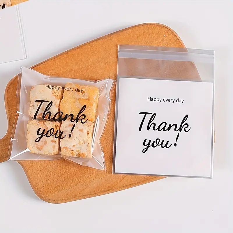 Thank You Clear Bags Self Adhesive Candy Cookie Bakery Bags Self Adhesive Individual Gift Pastry Bags, Biscuit Self-seal E-821