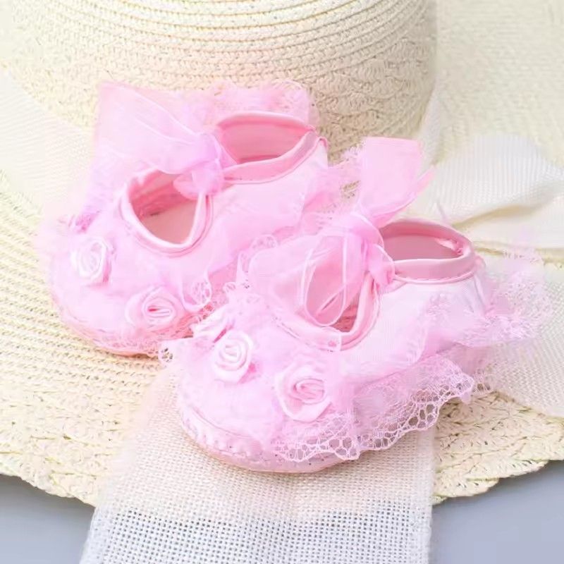 Cute Lace Princess Shoes Newborn Infant Toddler Crib Shoes Soft Sole Floor First Walkers