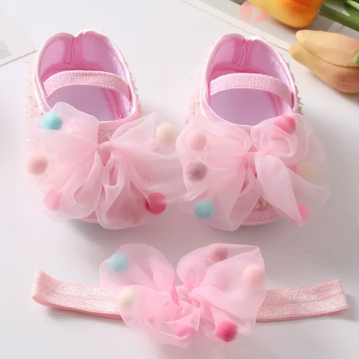 Baby Headband Shoes Set Cute Colorful Ball Princess Girl Hairbands 0-12 Months Newborn Cotton Shoes Infant Headwear Shoes