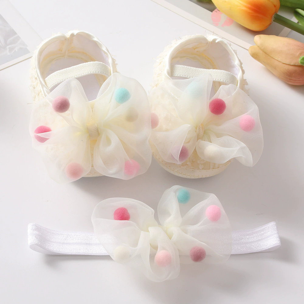 Baby Headband Shoes Set Cute Colorful Ball Princess Girl Hairbands 0-12 Months Newborn Cotton Shoes Infant Headwear Shoes