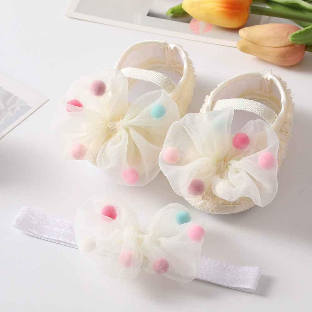 Baby Headband Shoes Set Cute Colorful Ball Princess Girl Hairbands 0-12 Months Newborn Cotton Shoes Infant Headwear Shoes