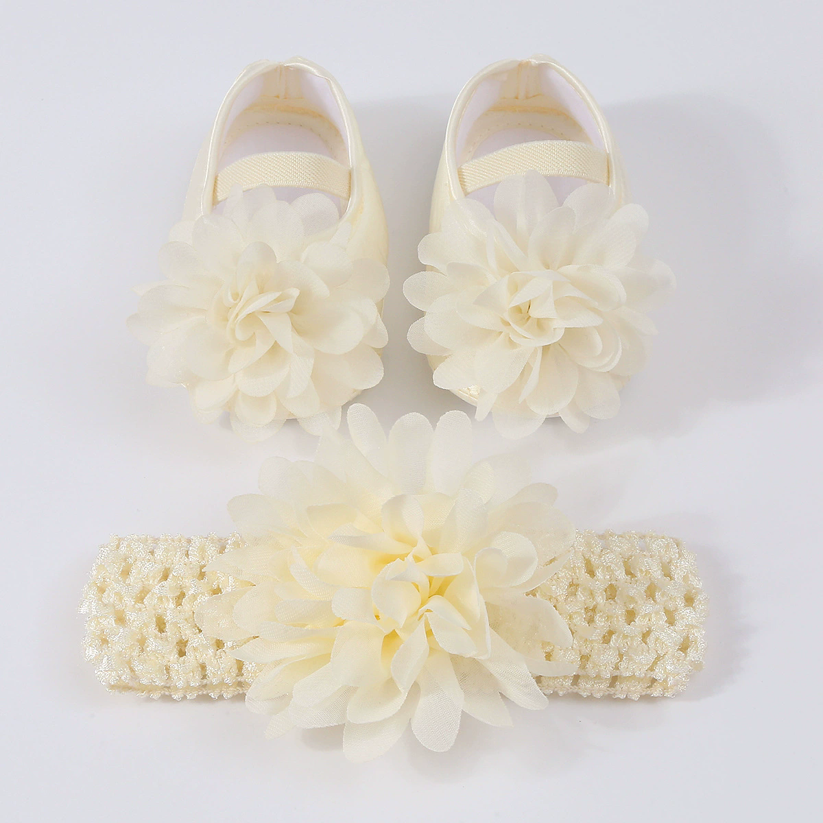 Spring Infant Baby Girl Shoes Newborn Lace Flowers Headband Anti-Slip Soft Sole First Walkers Toddler Kids Cotton Baptism Shoes