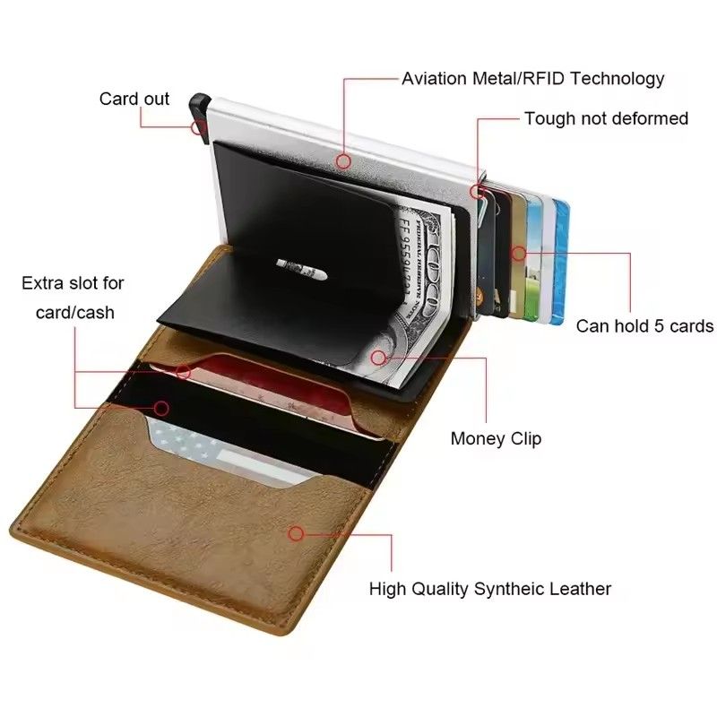 RFID anti-theft brush automatic pop-up card bag ultra-thin credit card metal card bag men's multi card wallet carbon fiber
C-221