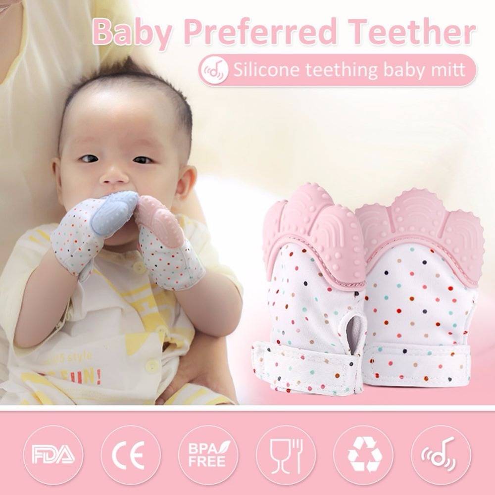 2025Newborn Baby Gloves Silicone Baby Mitt Teething Mitten Teething Glove Candy Wrapper Sound Teether L-22-7
