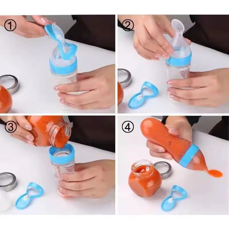 90ml Silicone Baby Feeding Bottle With Spoon Food Supplement Rice Cereal Bottle Baby Squeeze Spoon Silica Gel Spoon
M--35