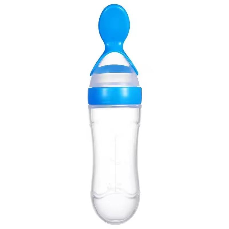 90ml Silicone Baby Feeding Bottle With Spoon Food Supplement Rice Cereal Bottle Baby Squeeze Spoon Silica Gel Spoon
M--35