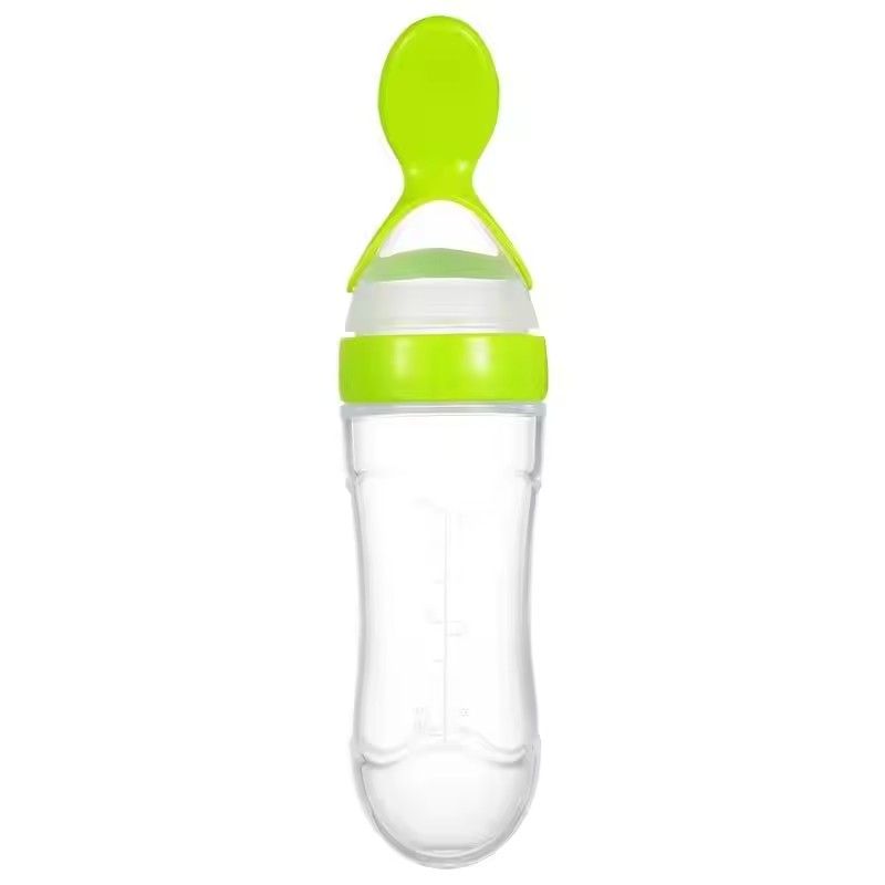 90ml Silicone Baby Feeding Bottle With Spoon Food Supplement Rice Cereal Bottle Baby Squeeze Spoon Silica Gel Spoon
M--35