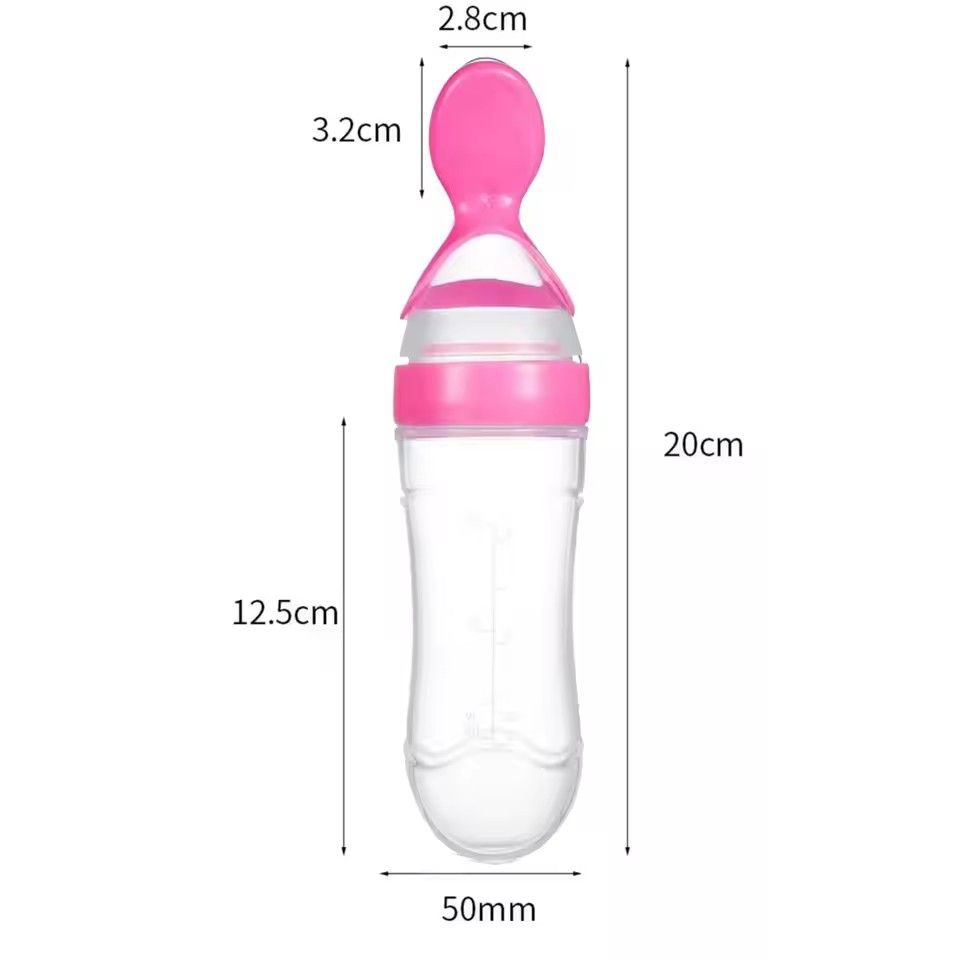 90ml Silicone Baby Feeding Bottle With Spoon Food Supplement Rice Cereal Bottle Baby Squeeze Spoon Silica Gel Spoon
M--35