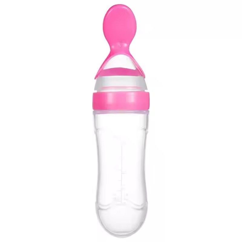 90ml Silicone Baby Feeding Bottle With Spoon Food Supplement Rice Cereal Bottle Baby Squeeze Spoon Silica Gel Spoon
M--35