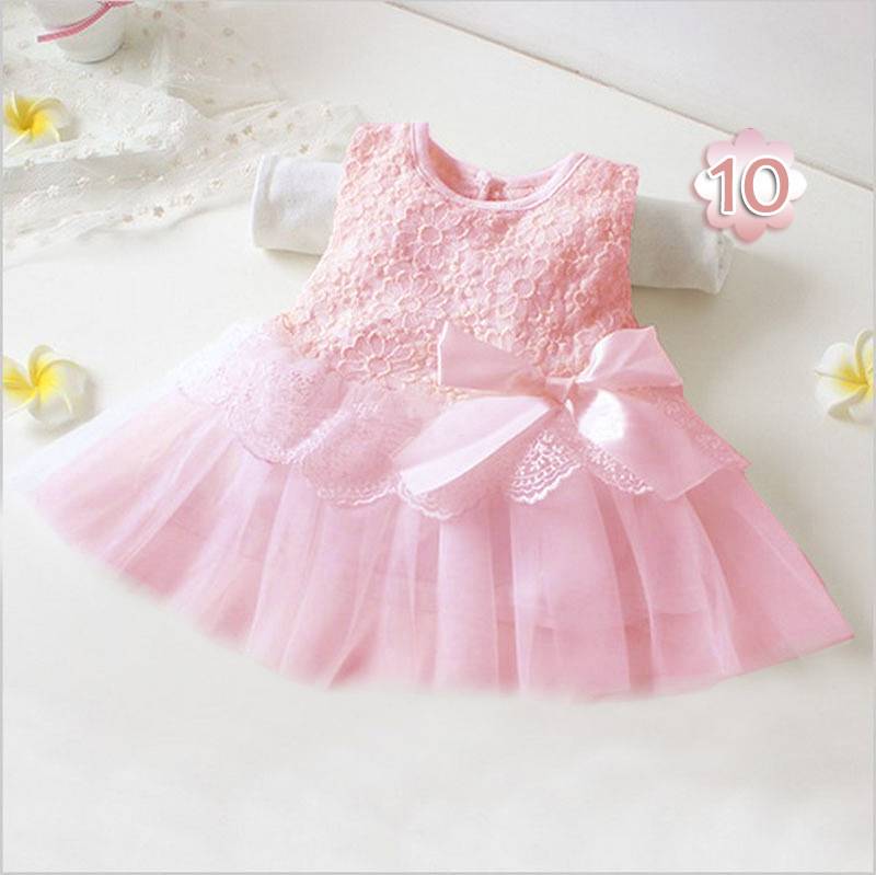 Kids Cotton Bow Lace Ball Gown Casual Chiffon Princess Baby Girls Dresses 0-2Y