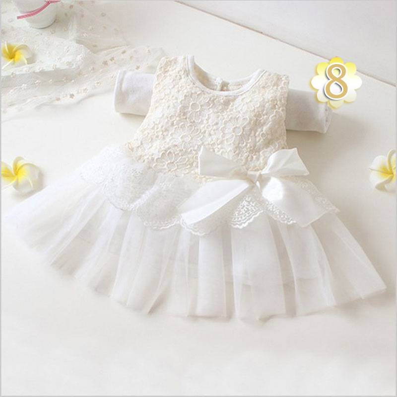 Kids Cotton Bow Lace Ball Gown Casual Chiffon Princess Baby Girls Dresses 0-2Y