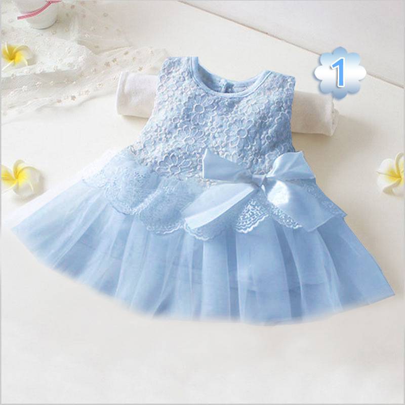 Kids Cotton Bow Lace Ball Gown Casual Chiffon Princess Baby Girls Dresses 0-2Y