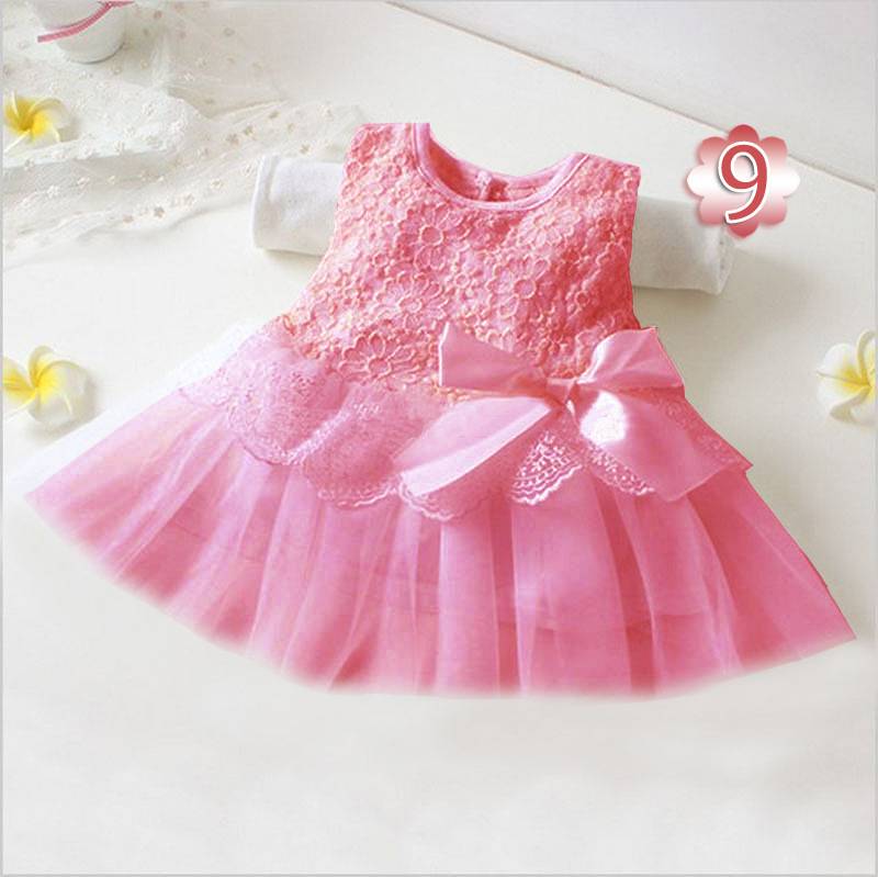 Kids Cotton Bow Lace Ball Gown Casual Chiffon Princess Baby Girls Dresses 0-2Y