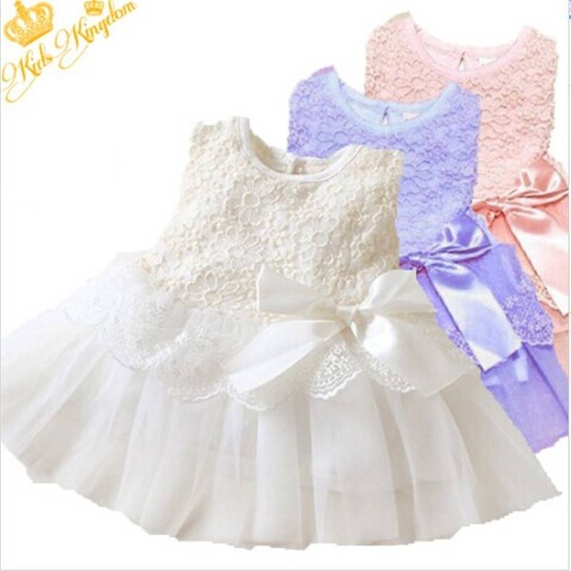 Kids Cotton Bow Lace Ball Gown Casual Chiffon Princess Baby Girls Dresses 0-2Y