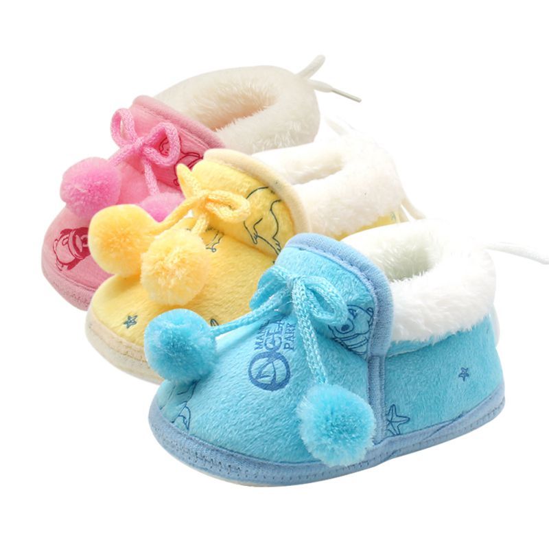3Colors Sweet Newborn Baby Girls Princess Bowknot Winter Warm First Walkers Soft Soled Infant Toddler Kids Girl Cack Shoes