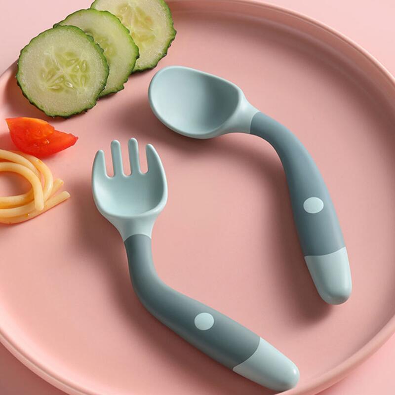 Silicone Spoon For Baby Utensils Set Auxiliary Food Toddler Learn To Eat Training Bendable Soft Fork Infant Tableware &E-989
