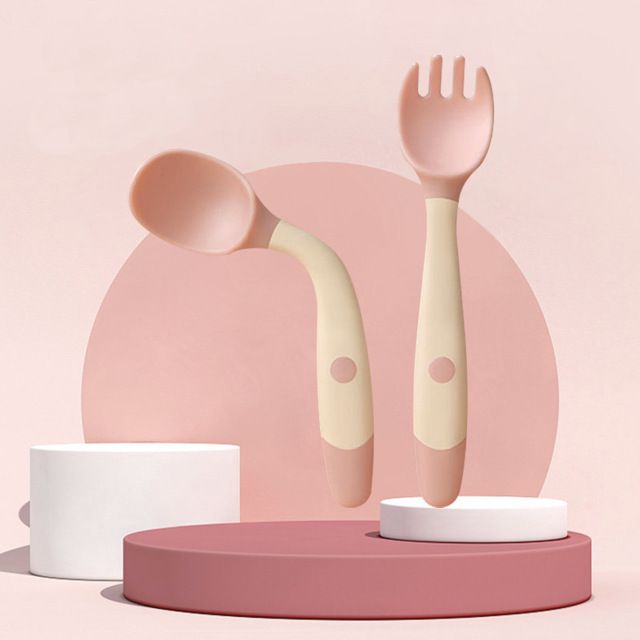 Silicone Spoon For Baby Utensils Set Auxiliary Food Toddler Learn To Eat Training Bendable Soft Fork Infant Tableware &E-989