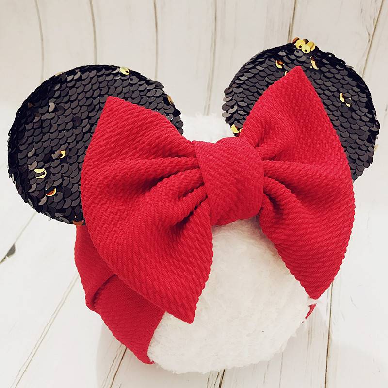 2025 spring and summer models children's Mickey stretch cloth hair band baby baby hair band headwear big bow wide hair band E-326