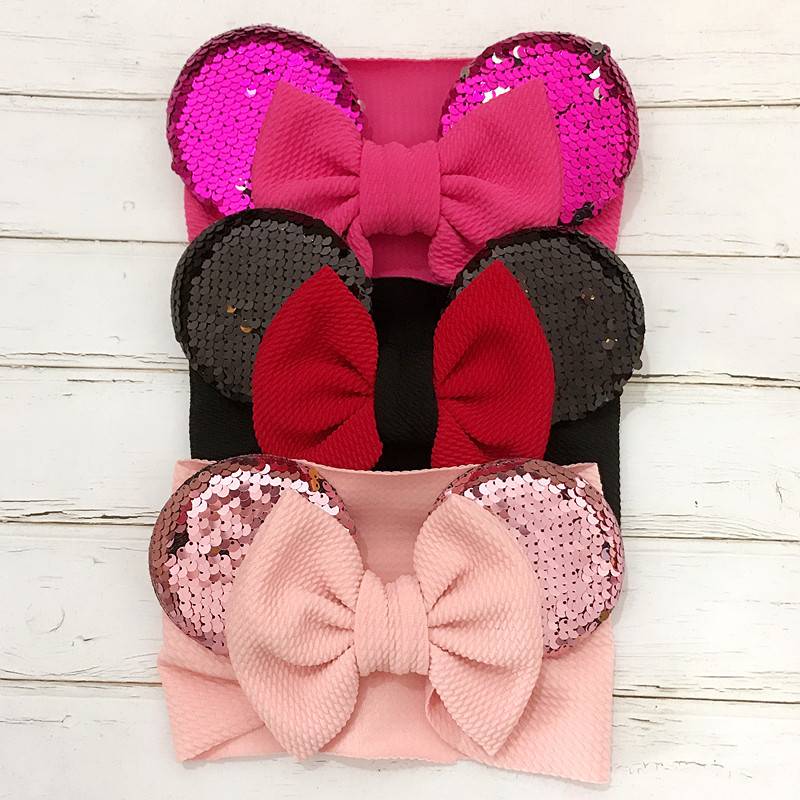 2025 spring and summer models children's Mickey stretch cloth hair band baby baby hair band headwear big bow wide hair band E-326