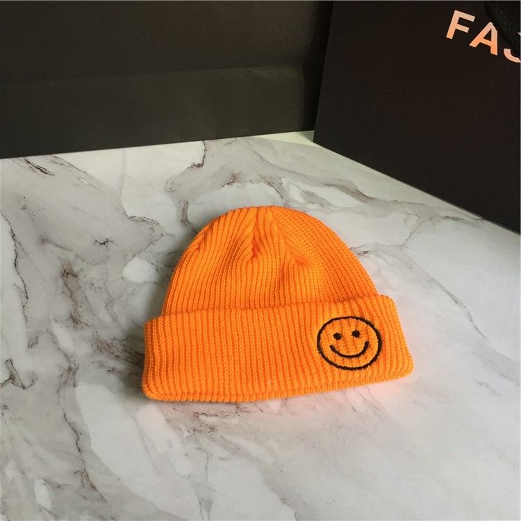 Baby Hat Solid Color Boy Girl Cartoon Smile Embroidery Winter Kids Knitted Hats Children  Warm Beanies Child Caps For Babies