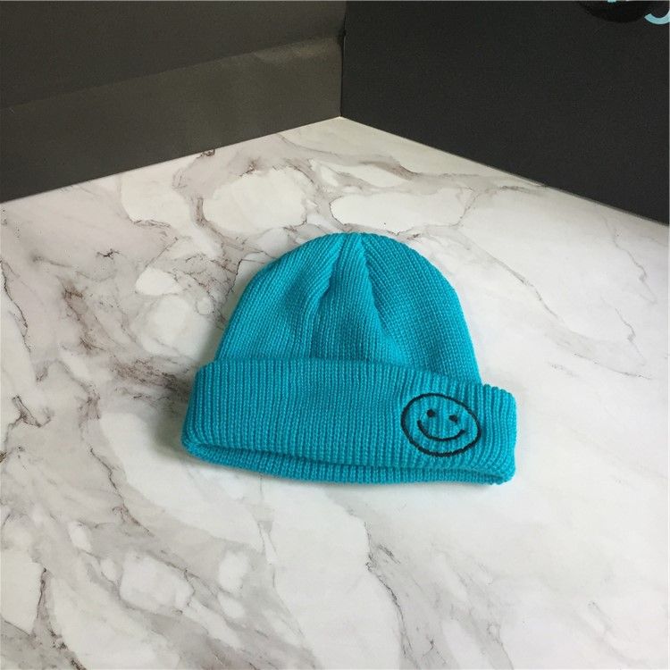 Baby Hat Solid Color Boy Girl Cartoon Smile Embroidery Winter Kids Knitted Hats Children  Warm Beanies Child Caps For Babies
