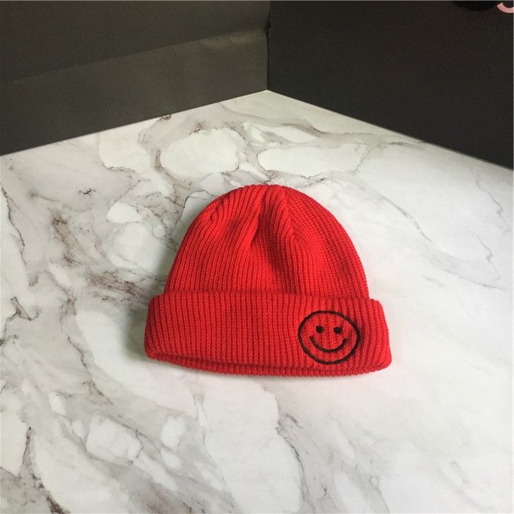 Baby Hat Solid Color Boy Girl Cartoon Smile Embroidery Winter Kids Knitted Hats Children  Warm Beanies Child Caps For Babies