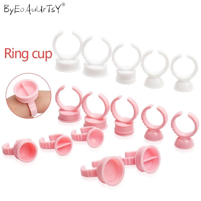 Wholesale 100Pcs Disposable Eyelash Glue Fan Cup Rings Holder Container Tattoo Pigment Eyelash Extension Tools Lash Supplies E-1125