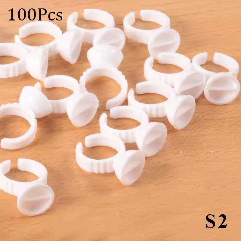 Wholesale 100Pcs Disposable Eyelash Glue Fan Cup Rings Holder Container Tattoo Pigment Eyelash Extension Tools Lash Supplies E-1125
