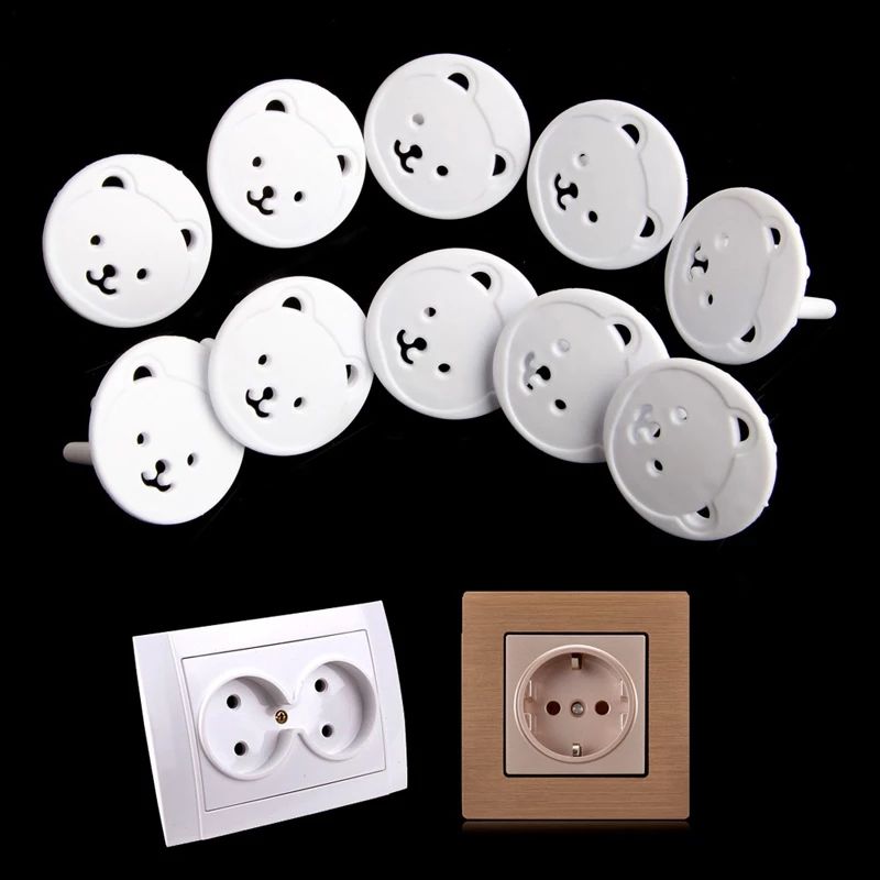 10pcs Bear EU Power Socket Electrical Outlet Baby Kids Child Safety Guard Protection Anti Electric Shock Plugs Protector Cover E-1124