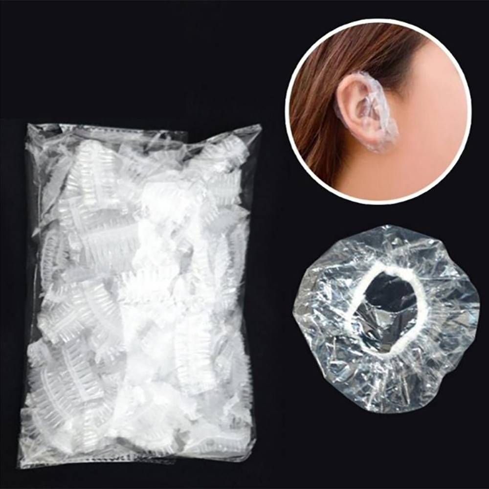 100pcs Disposable Plastic Waterproof Ear Protector Cover Caps Salon Hairdressing Dye Shield Protection Shower Cap Tool AU30 B2-58-2