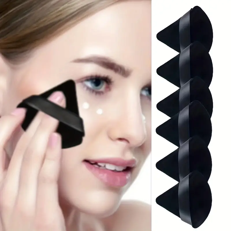 6pcs Soft Flocking Triangle Powder Puffs Set - Gentle, Unscented, Velvet Makeup Sponges for Flawless Foundation Blending and  C-304