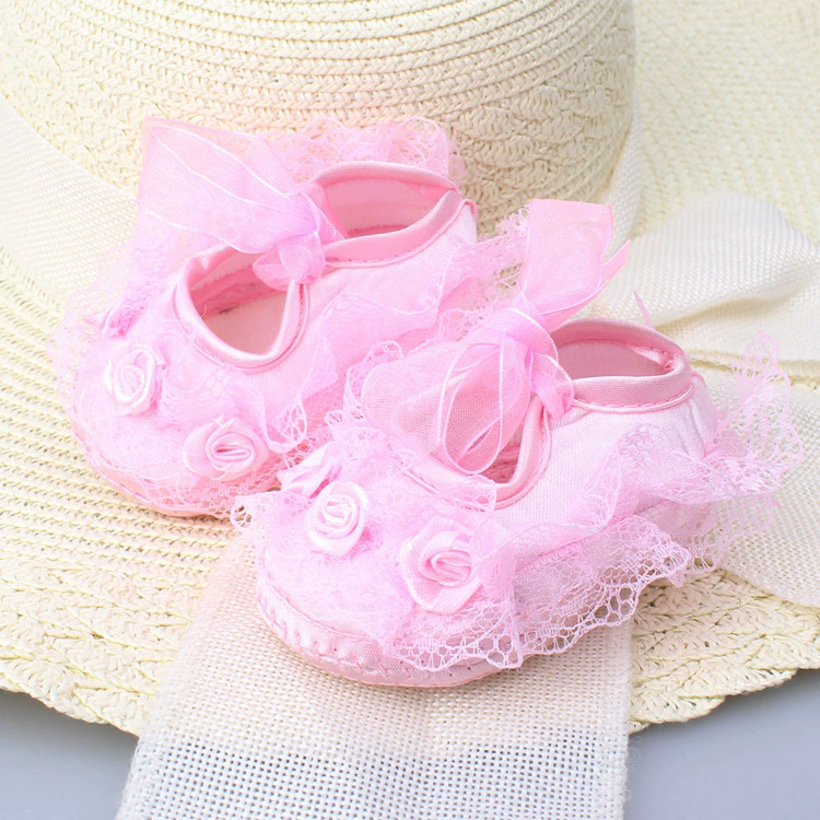 Wonderful!0-12M Baby New Born Girls Shoes Toddler Baby Soft Sole Slip Shoes Female Baby Lace Bow Princess Pink Shoes  鞋-3