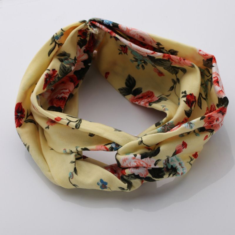 Fashion Retro Women Elastic Turban Twisted Knotted Ethnic Headband Floral Wide Stretch Girls Hair Accessories B2-134