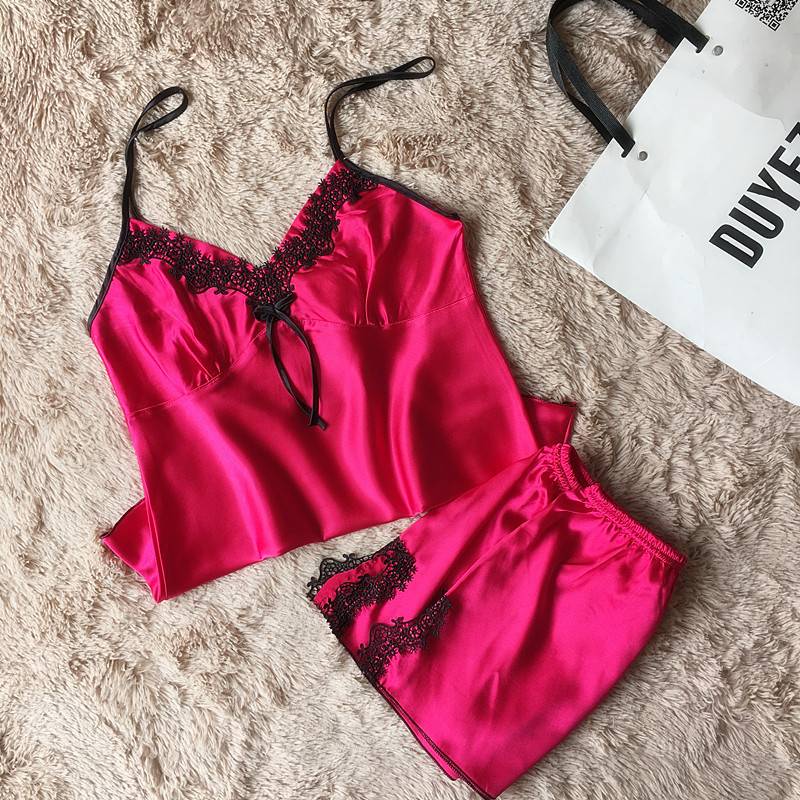 sexy women's lace silk satin pajamas sets free shipping 2017 new design short pants pyjamas sets V-neck suspenders pijamas sets FZ-140