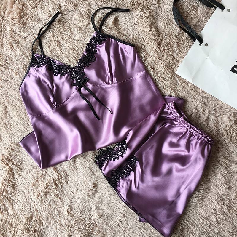 sexy women's lace silk satin pajamas sets free shipping 2017 new design short pants pyjamas sets V-neck suspenders pijamas sets FZ-140