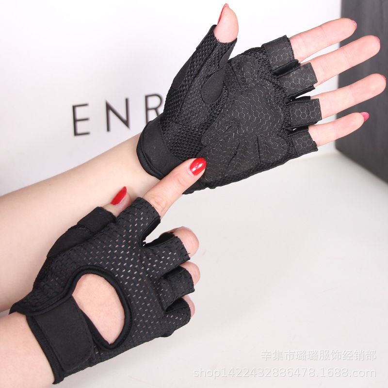 Fitness sports half finger gloves gym super breathable elastic polyester gloves men and women models shockproof riding gloves O-4--1