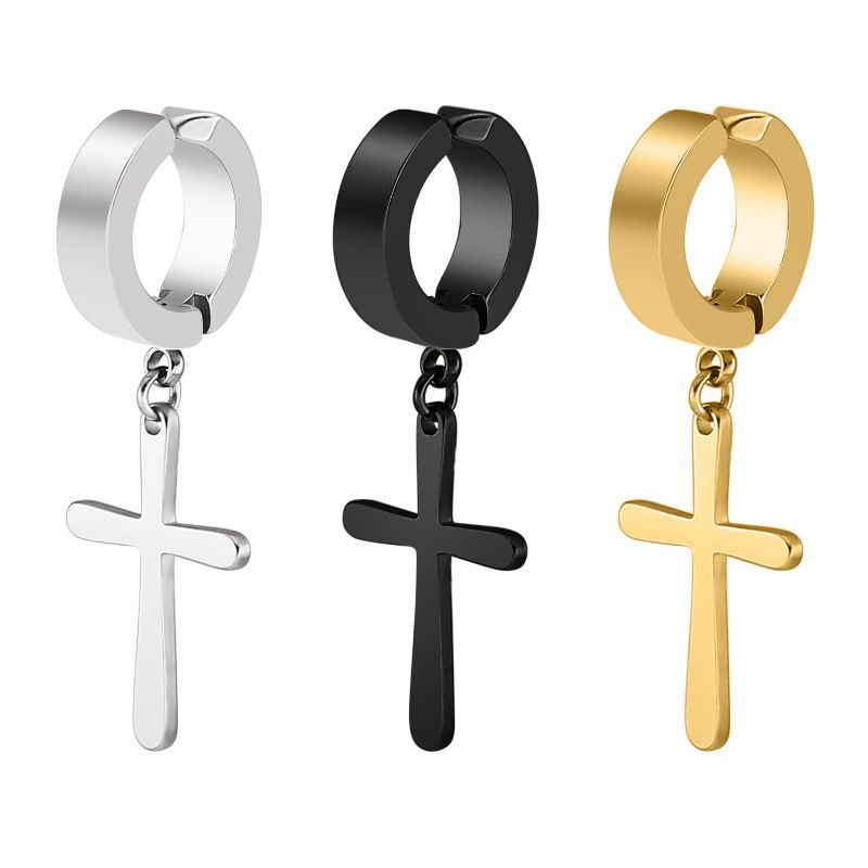 2pcs Stainless steel non-pierced cross flat stud earrings fake earrings personality ear buckle men & A-774wu